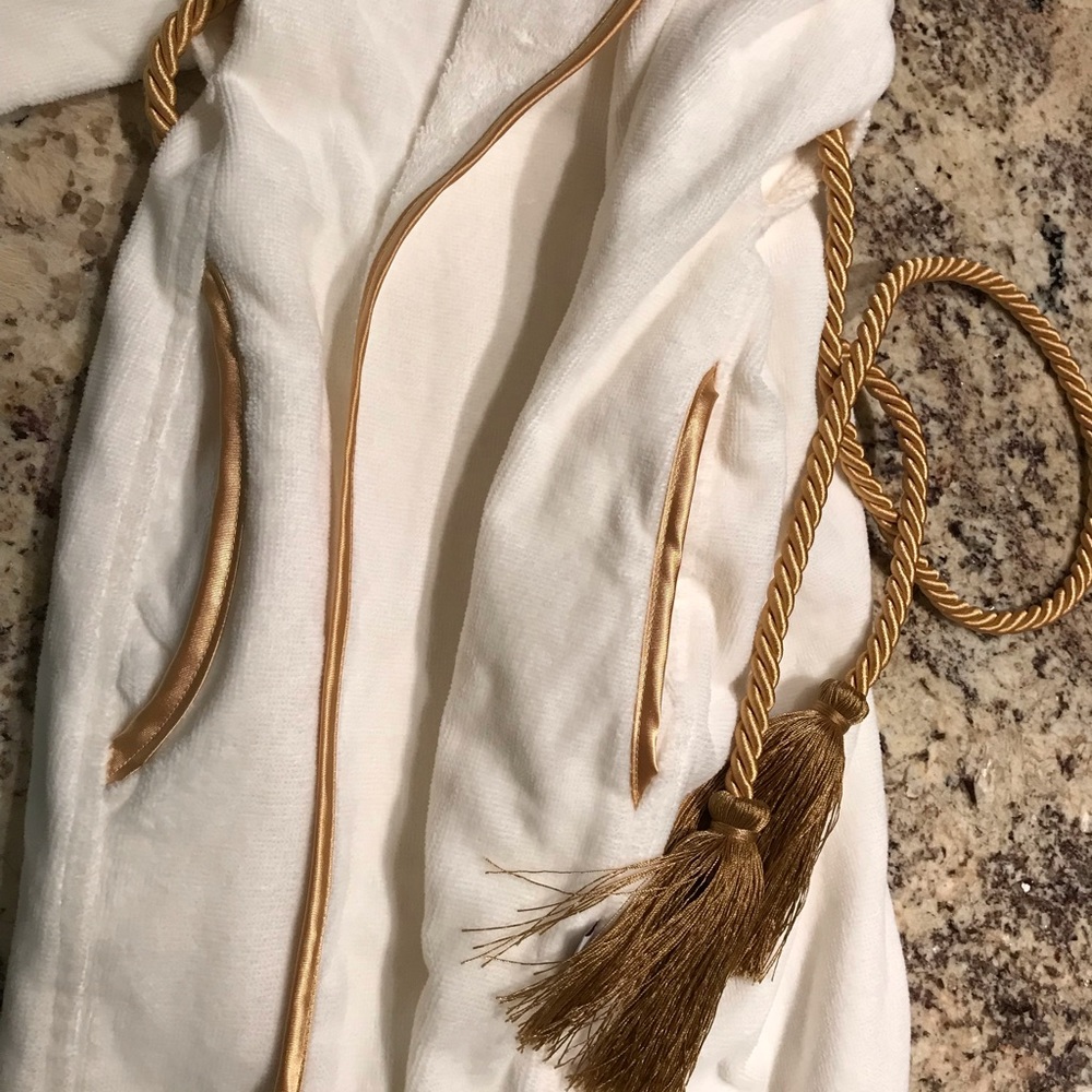 New Organic Cotton Bathrobe. Gold cutout & accents